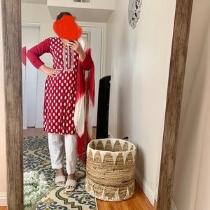 Linen maroon red salwar kameez indian Pakistani